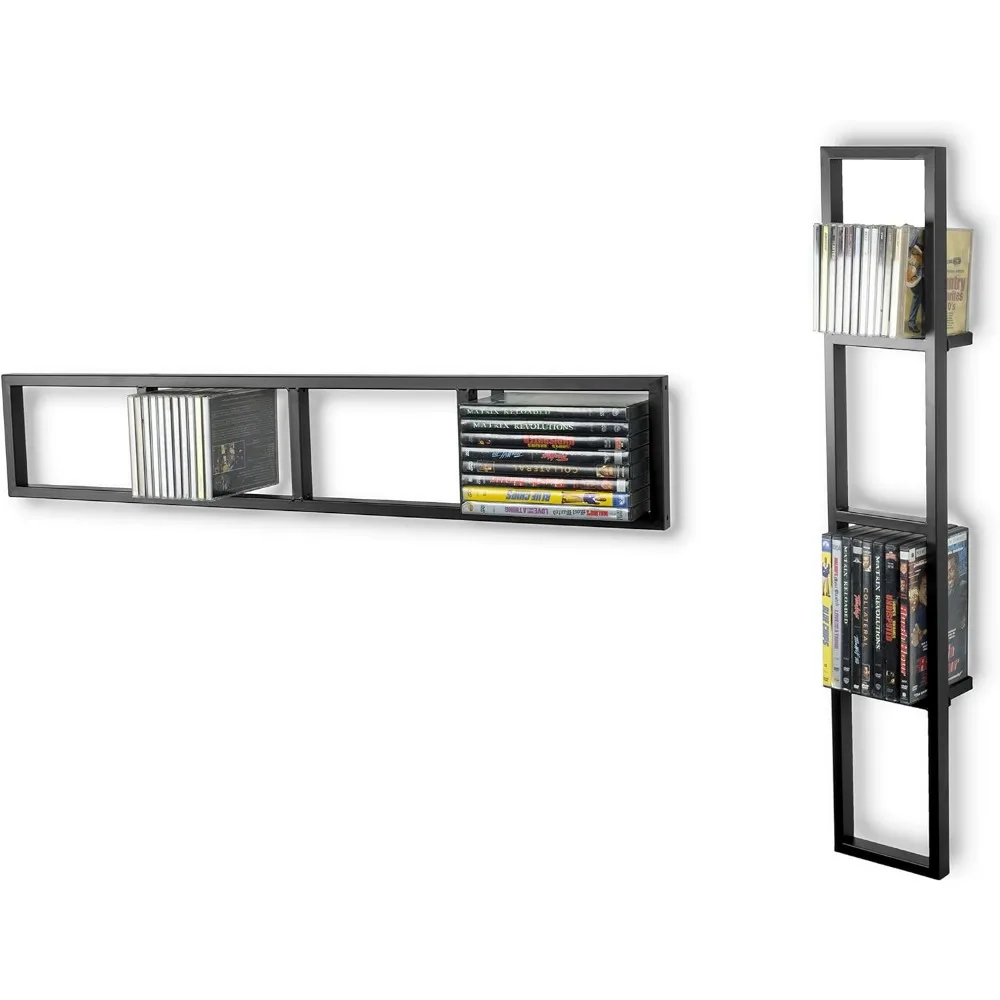 Hai spazio montaggio a parete 34 pollici Media Storage Rack CD DVD Organizer scaffale galleggiante in metallo Set di 2 nero