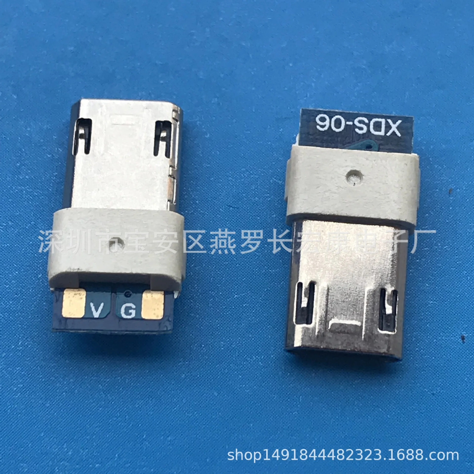 For MICRO 3.0 male, solder wire type, double-sided solder wire, half-pass groove, three-piece set, blue rubber core