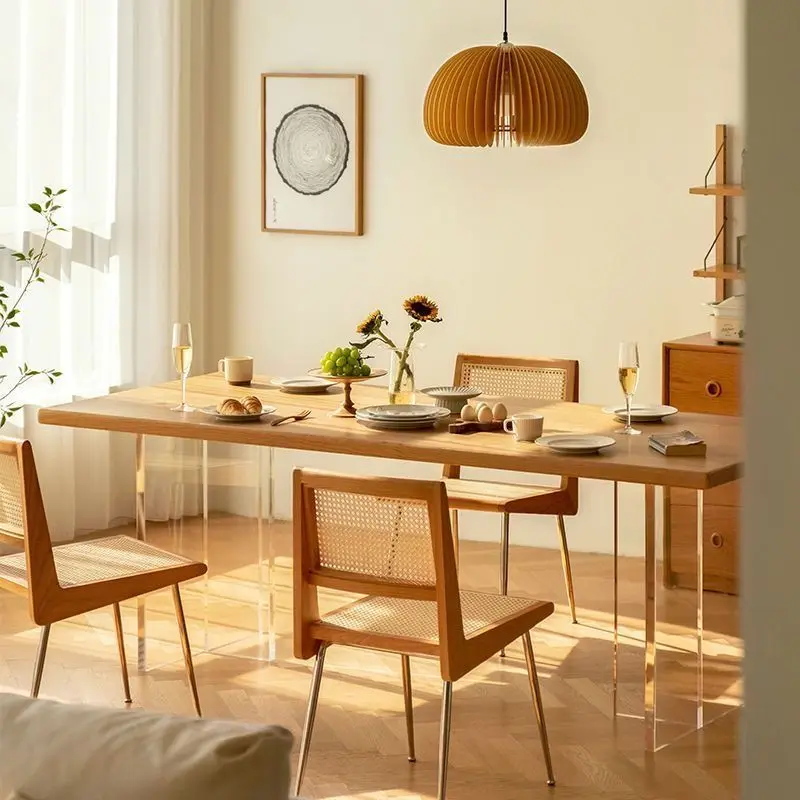 طاولة طعام من الخشب الصلب المعلقة المقاومة للماء من الأكريليك، طاولة أنيقة متينة من الرماد الياباني، أثاث غرفة الطعام المتين