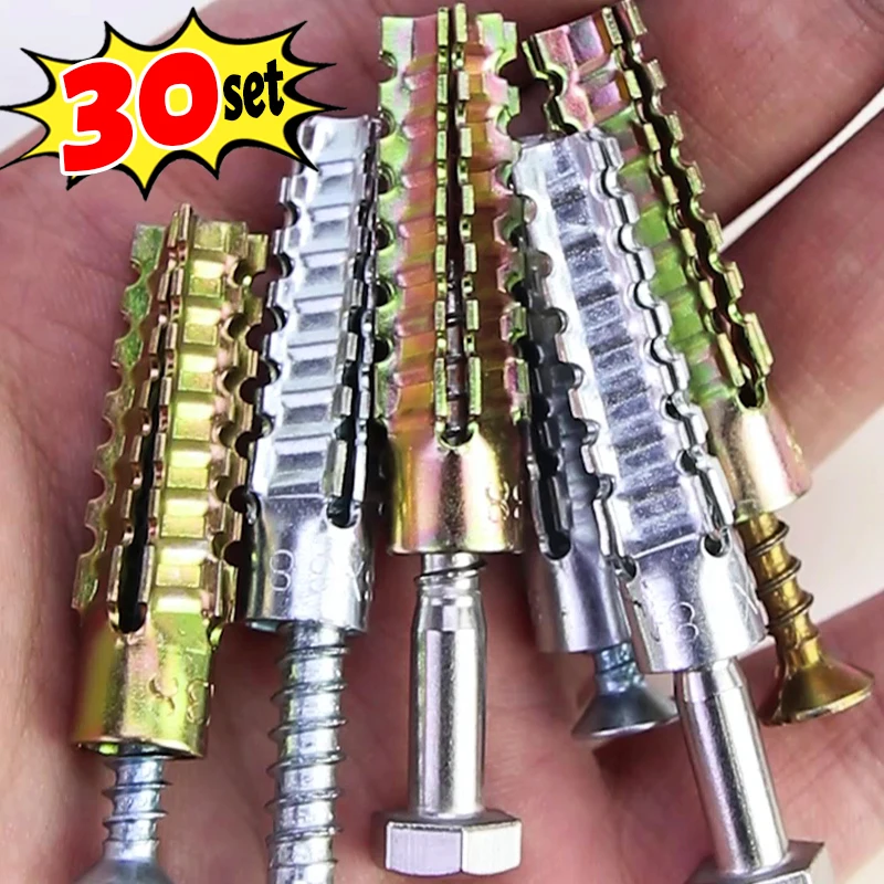 30/10sets Serrated Thorny Metal Expansion Tube Pipe Self Tapping Screws for Concrete Wall Anchors Fasteners Drilling Bolt Kits