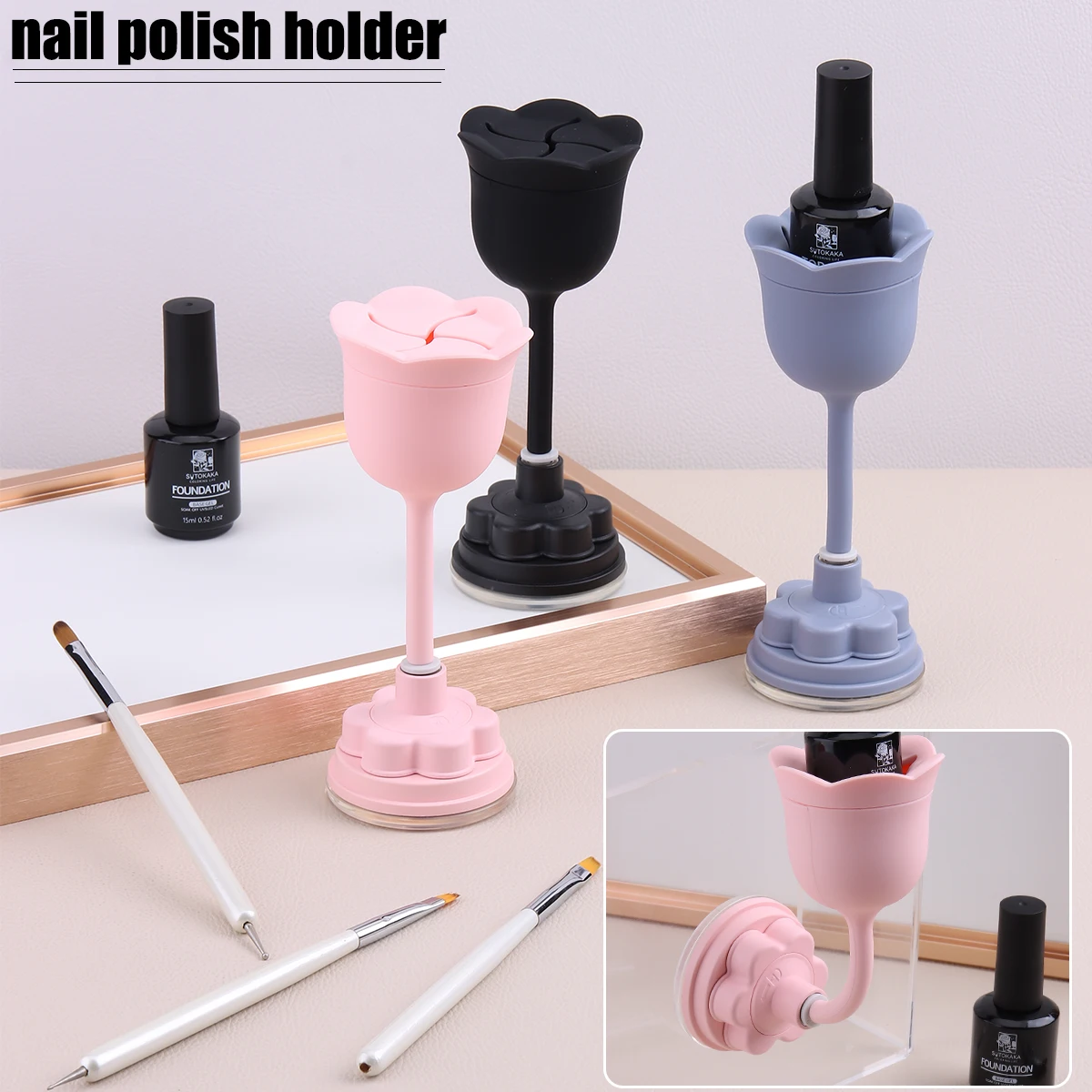360° Rotating for Nail Polish Holder Stand with Anti-Spill Tilted Design Ergonomic Grip, Portable Desktop Storage for Nail Paint