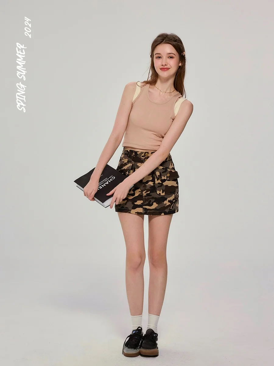 

Юбка-брюки MungsEra с высокой талией, камуфляжные, оригинальные, в американском ретро-стиле, с карманами, для женщин, для повседневной носки