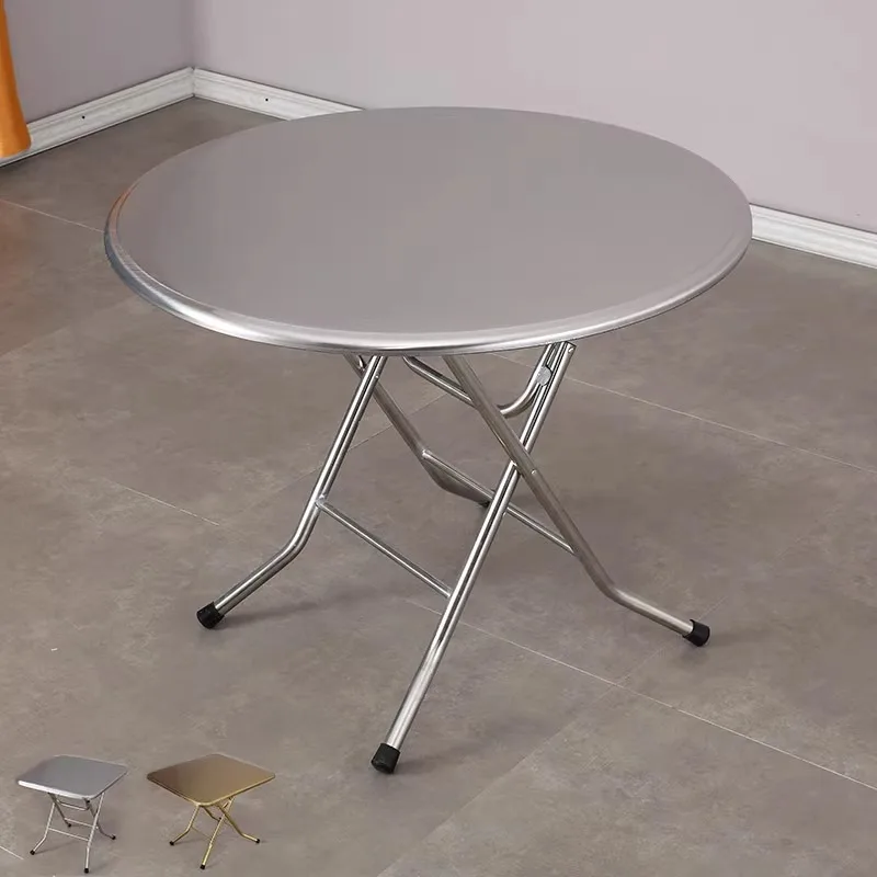 Double-layer stainless steel folding table Eating table Dining table Square table Household small apartment round table 80 round