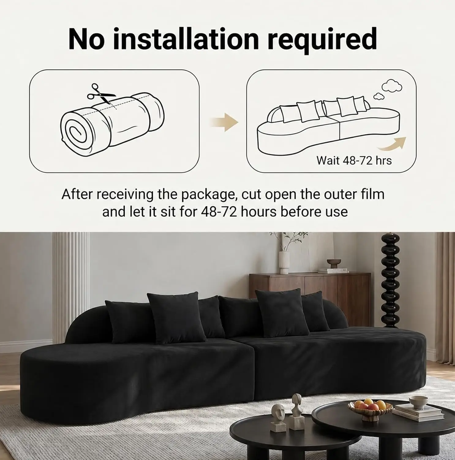130'' Boneless Curved Couch for Living Room, Oversized Modern Cloud Couch Sectional, Modular Sofa with High-Density, Customized