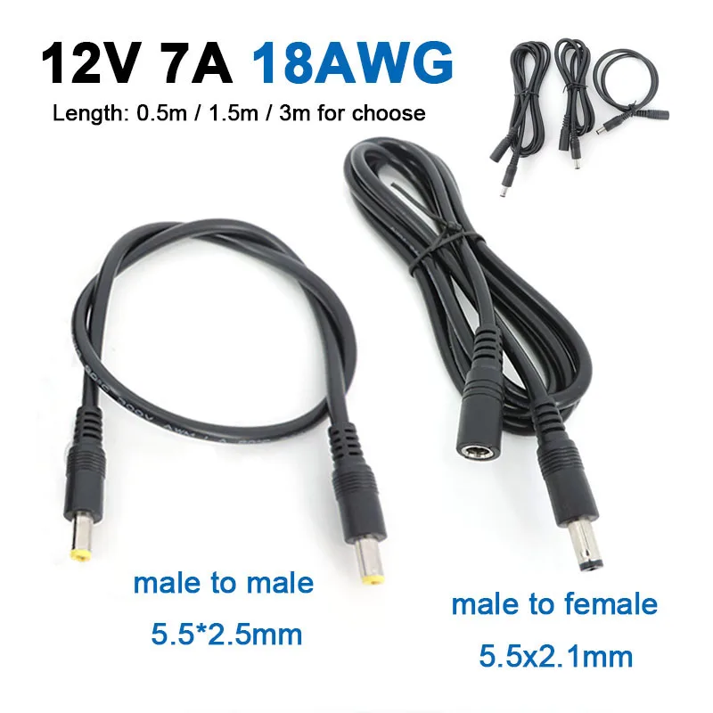 10pcs 0.5m/1.5m/3m DC male to Male female Plug Extension Power connector Cable 18awg 5.5x2.5mm for 12V Adapter Cord CCTV Camera