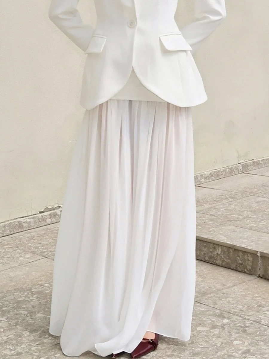 

Sumuyoo 2026 Spring and Summer New Style White Splicing Female High Waist Draping Casual Flowing Long Skirt