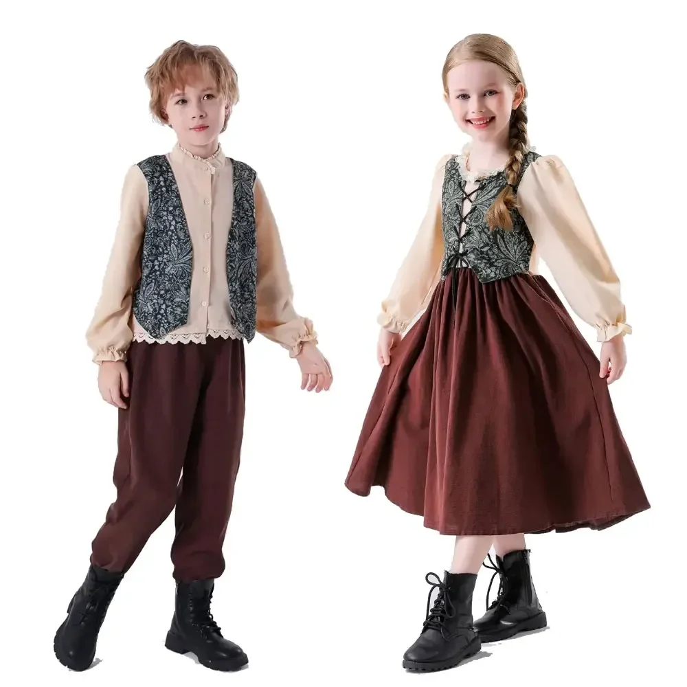 ハロウィーン・カーニバル・ブックウィーク、コスプレ衣装、子供向け、レトロな中世風衣装、ドイツ・バイエルン地方の民族衣装、男の子と女の子用。