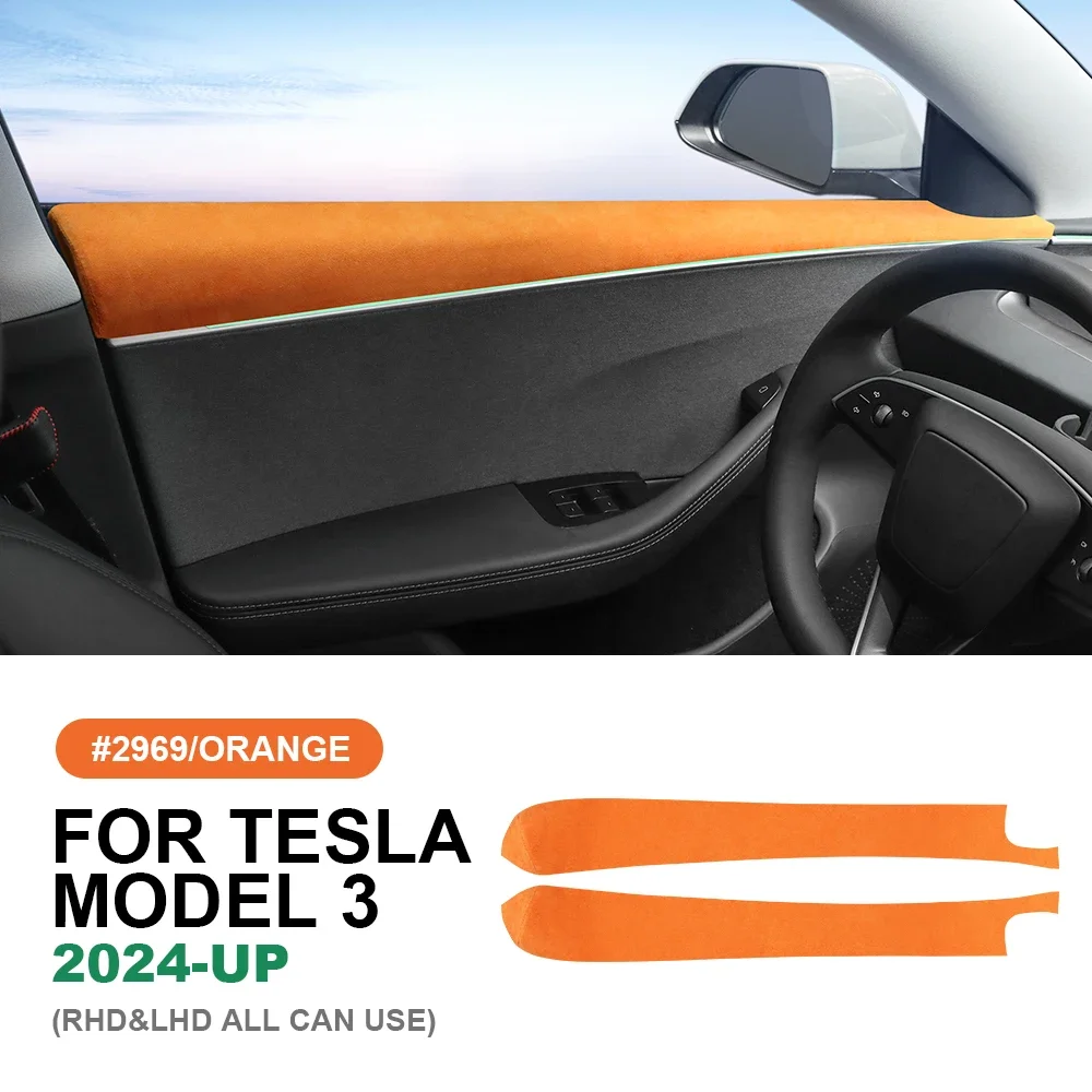 For Tesla Model 3 Highland 2024 Italian Top Suede Front Rear Door Protective Trim Stickers Anti-Scratch Car Interior Accessories