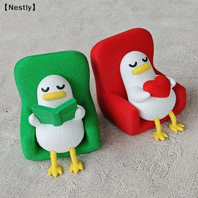 Creative Lazy Duck Figurine 3D Printed Decoration Reading Duck Ornaments Animal Shape Laying Duck Statue Holiday Gift〔Nest〕