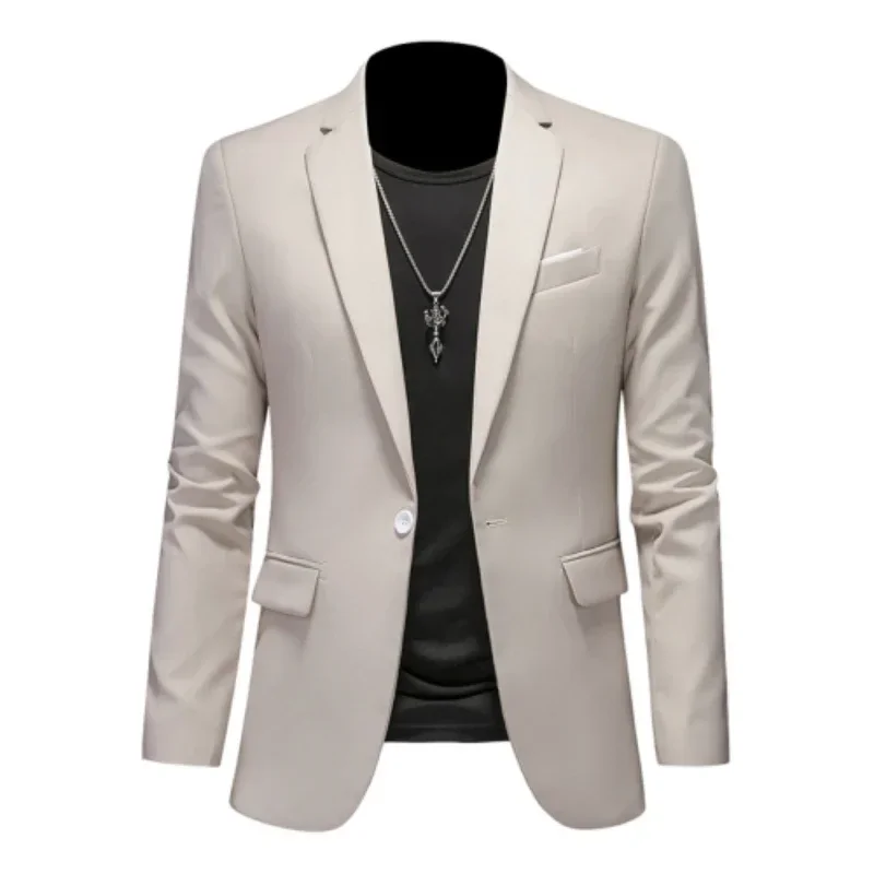 Chaqueta de talla grande para hombre, traje de negocios de un solo botón de alta calidad, Color sólido, blazer informal ajustado, esmoquin de boda