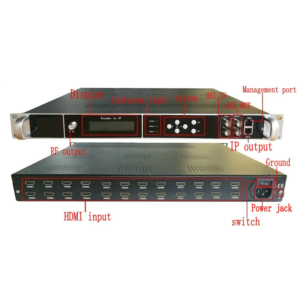 24 채널 HDMI 변조기, Tdt, Iptv, Catv, Dvb-t, Dvb-c, Atsc, Isdbt H265, H264 케이블, 프론트 엔드, Hdmi-Ip Rf 변조기