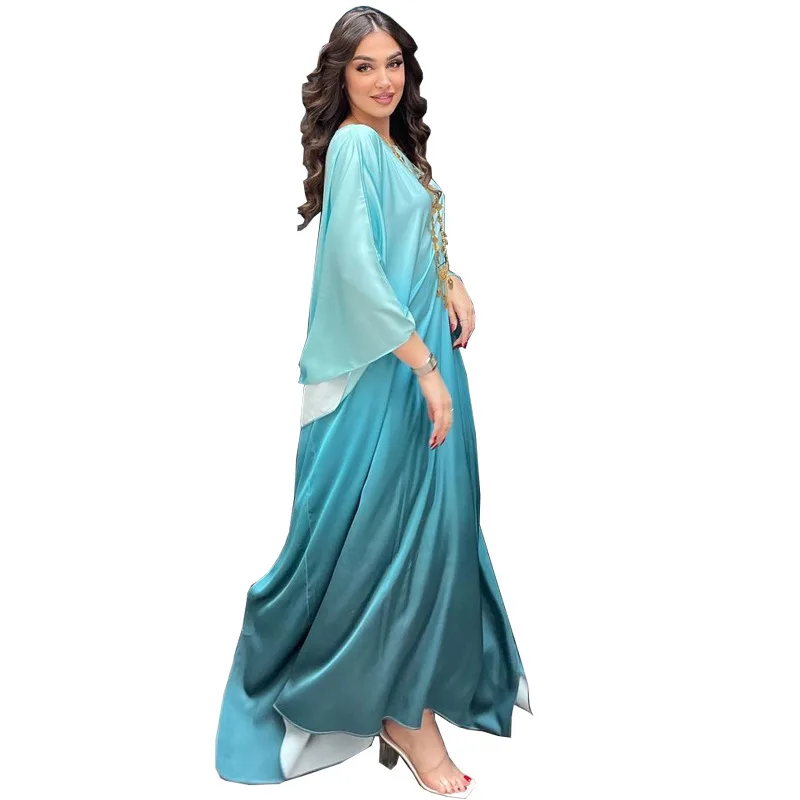 ตะวันออกกลาง Abaya มุสลิมชุดเจียมเนื้อเจียมตัวแฟชั่นนุ่มแขนค้างคาว Robe Bright สี Elegant ผู้หญิงชุดราตรี