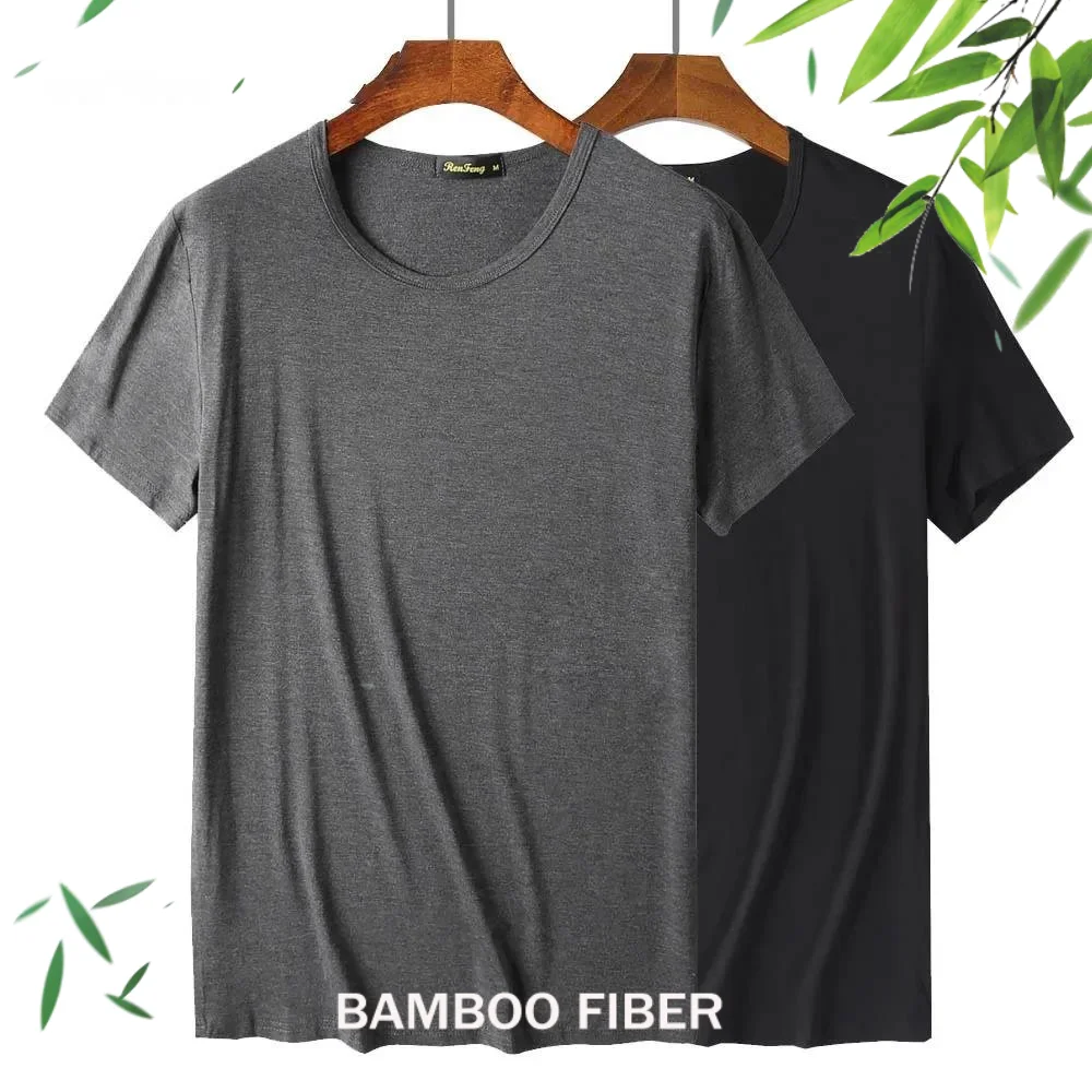 

2 Packs Lots 95% Bamboo Fiber T-shirts Men Crew Neck Short Sleeve Classic Tees Slim Fit Gym Bodybuilding Man Undershirt Solid XL