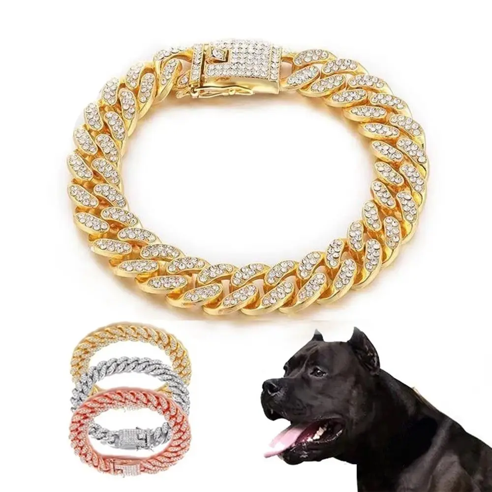 Collar de lucha con diamantes de imitación de lujo, suministros de Metal para mascotas, accesorios para fotos, Collar, cadena para mascotas, Collar de joyería para perros