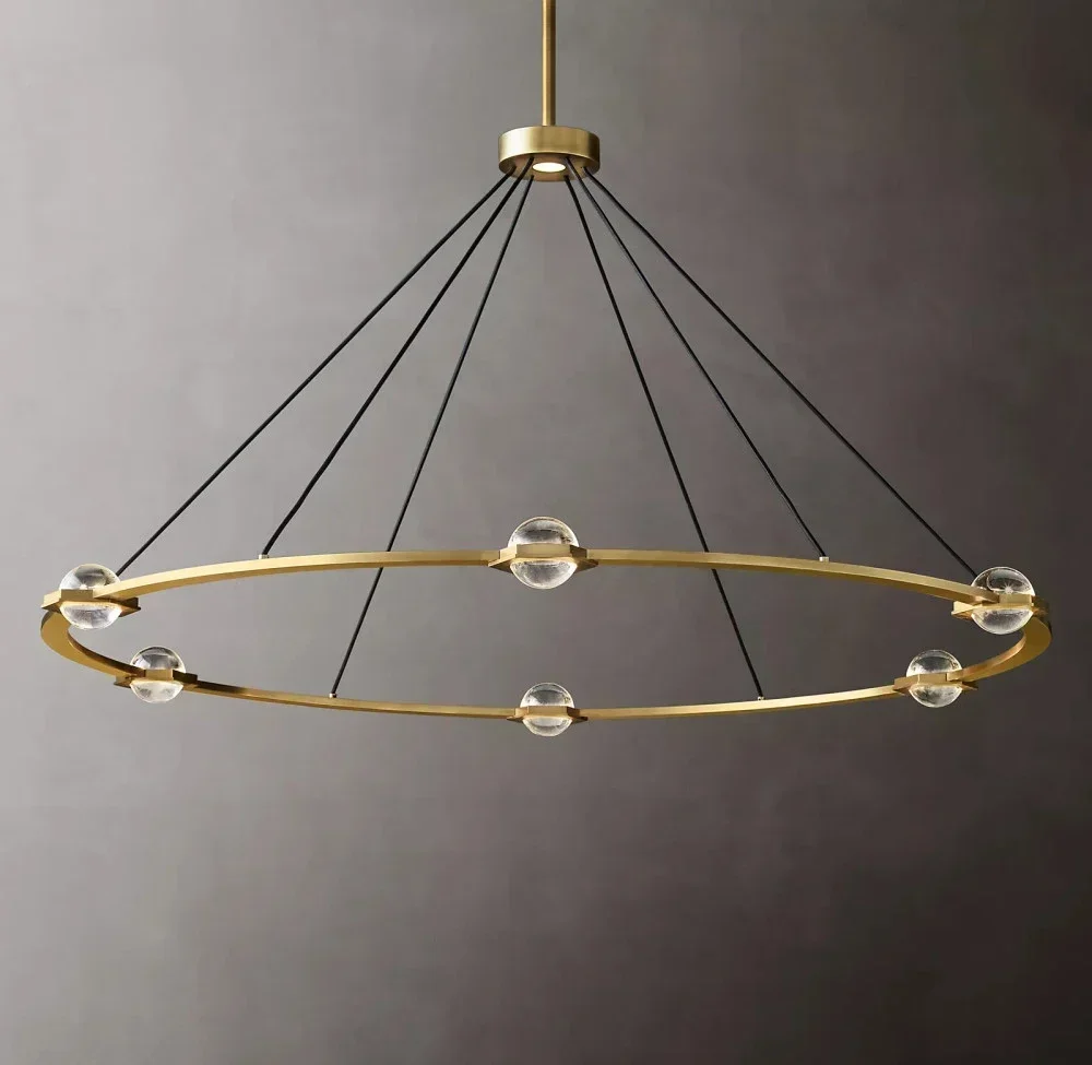 Retro LED ring transparent glass brass chrome black Ceiling Chandelier Lighting 2025 New Trend Lustre Luminaire For Dinning Room
