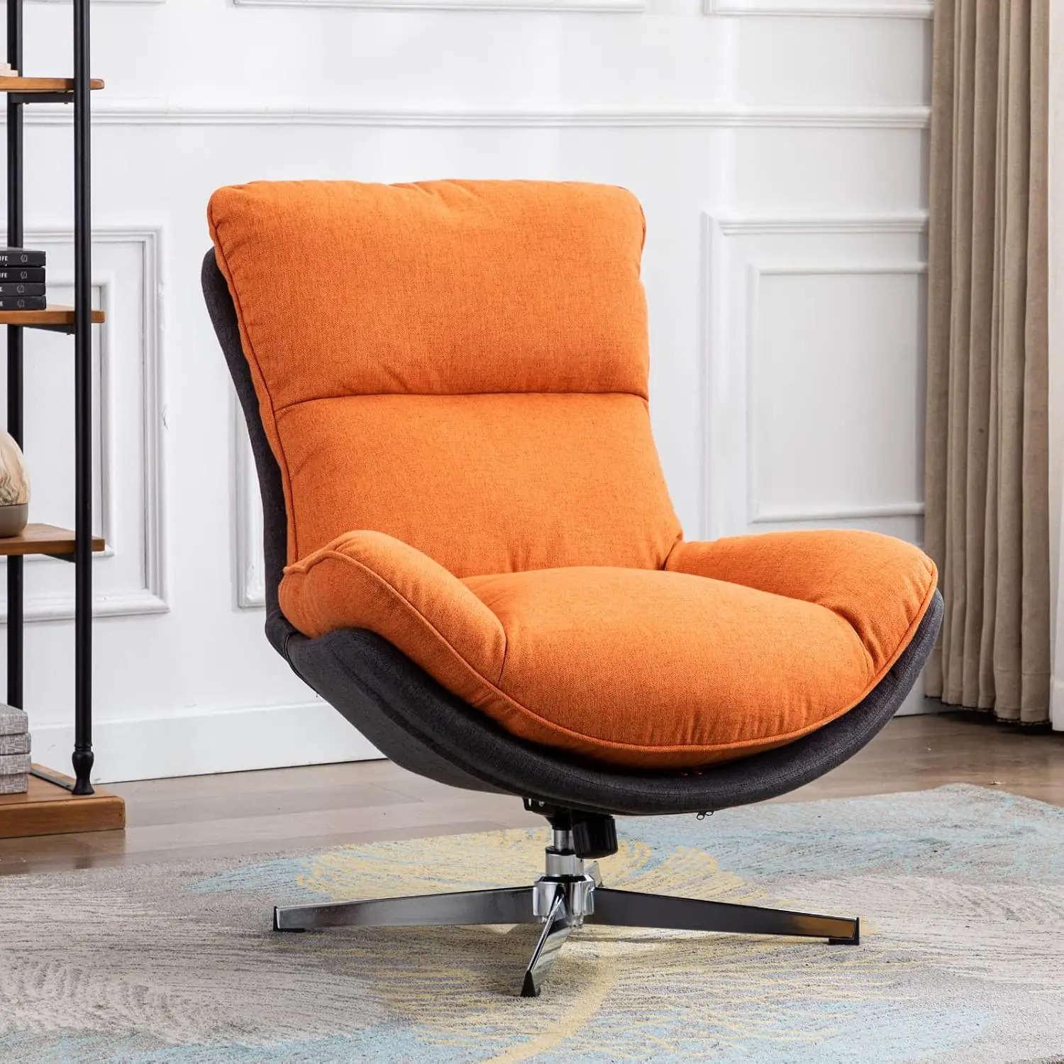 Swivel Accent Chair with Backrest, Upholstered Linen Armless Reading Chair for Living Room & Bedroom, Orange, Customized
