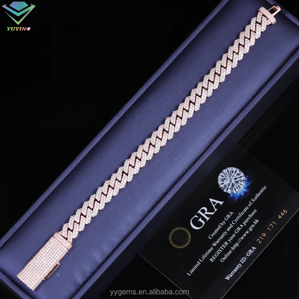 Yy Hot-sale 10 mm 2rows Cuban Link Chian Iced Out Vvs Moissanite Pass Diamond Tester 925 Silver Fine Jewelry Necklaces for Men.,