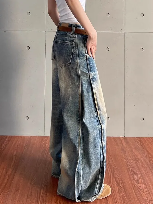 Retro American Waed Modder Cra Mes Jeans Mannen Vrouwen Straat Losse Silhouet Trendy Wijde Pijpen Broek Jeugd Casual Jeans