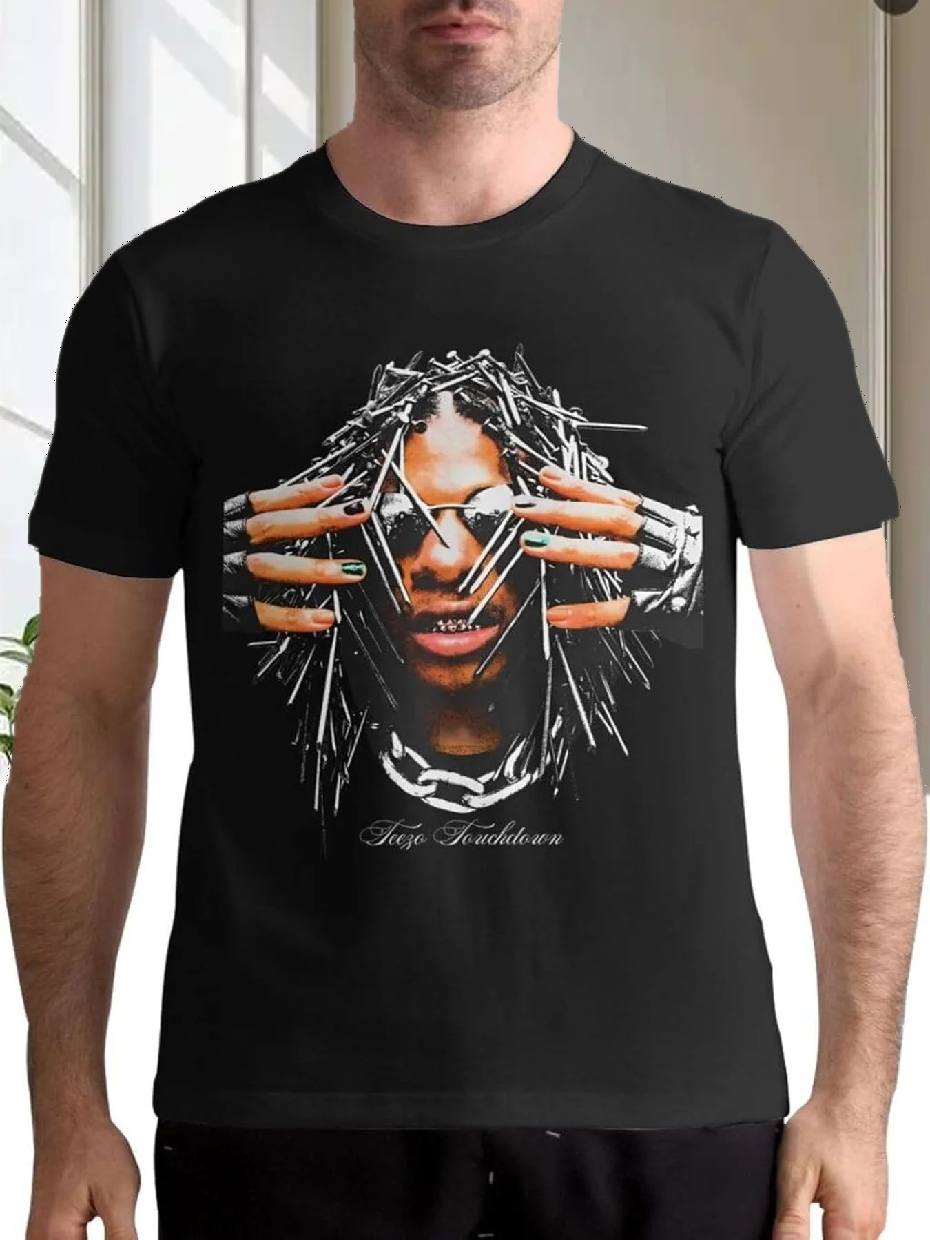 

Men's T-Shirts Teezo Rapper Touchdown Short Sleeve Shirts Summer Crewneck Cotton Tee Top Black Medium