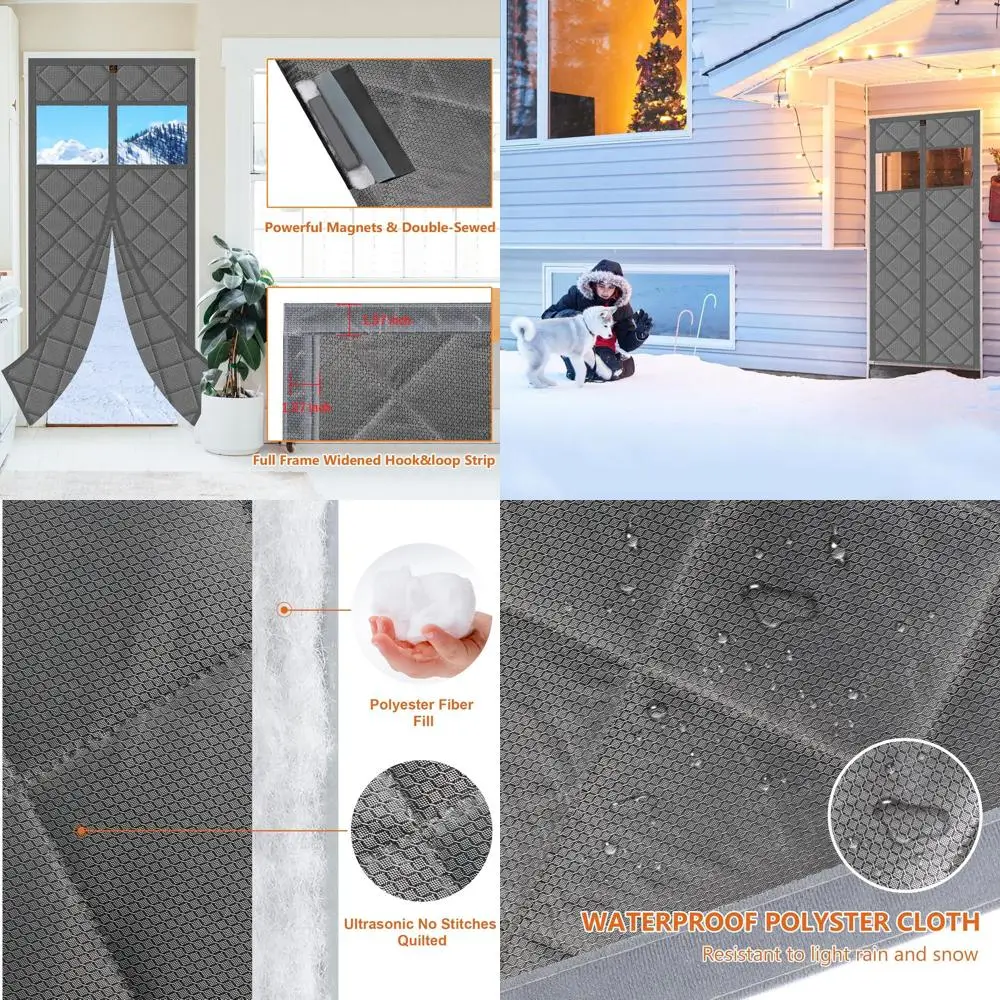 

Толстая изолированная водонепроницаемая дверная занавеска 60x82 с окном для зимнего серого цвета