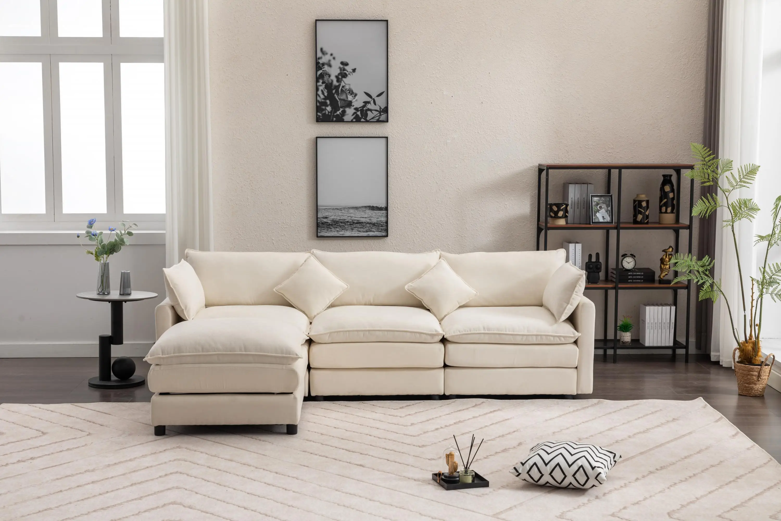 Modular Sectional Sofa,3-Seater Sofa with Ottoman, Modern L-Shaped Sofa for Living Room Sofa