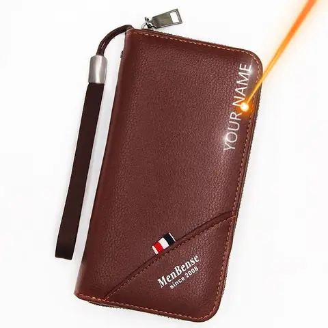 New Men Wallets Long Zipper Handbag Multifunctional Clutch Name Engraved Male Purses Large Capacity Phone Pocket Mens Wallet
