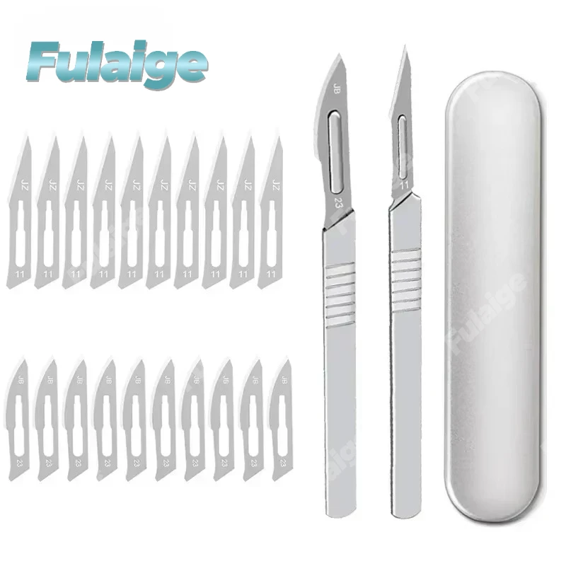 Dental Surgical Scalpel Blades No.10-25 with Handle No.3/4/7 Stainless Steel Kit Oral Surgery Dissection Cutting Supplies