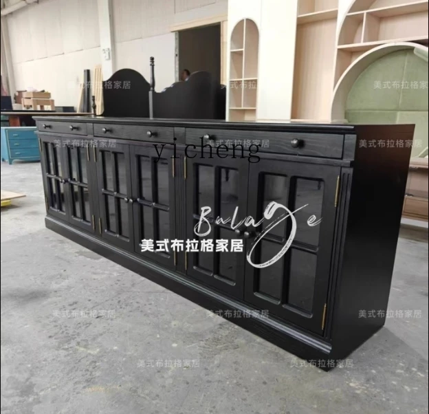 

American Country Style Solid Wood Black TV Cabinet Small Apartment Storage Cabinet Living Room Organizer