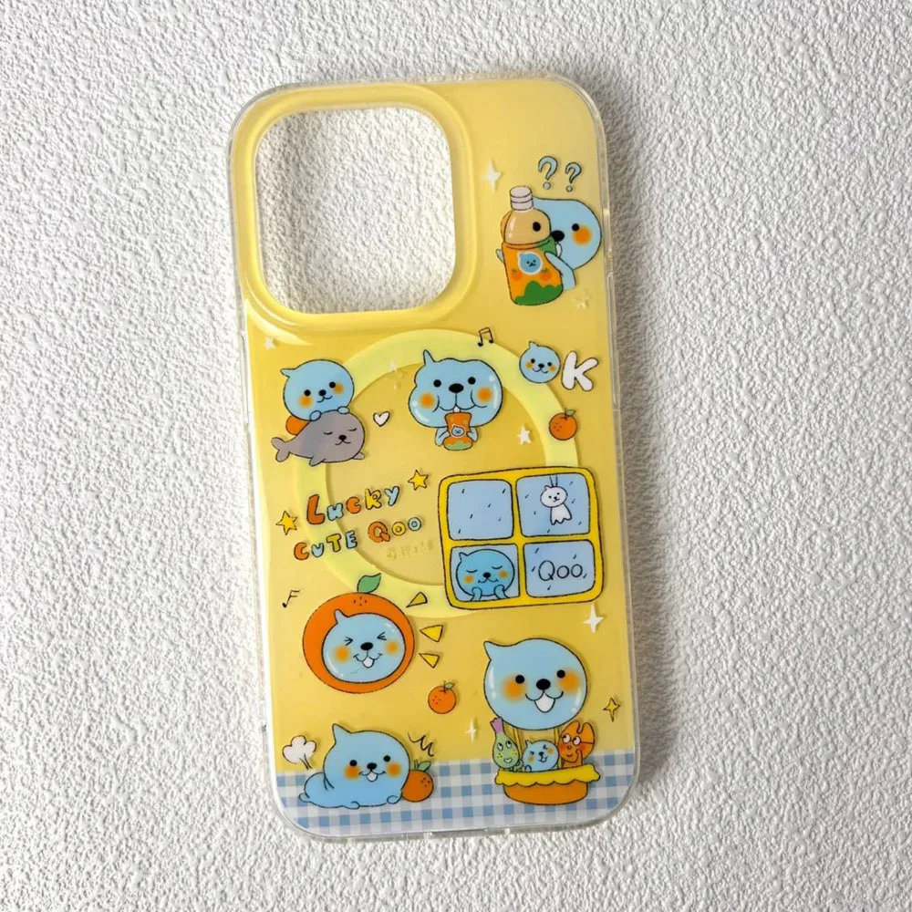 Custodia per telefono Kawaii Qoo Iphone 15Pro 14/13 12Mini con staffa di aspirazione magnetica 11promax custodia antigoccia per cartoni animati