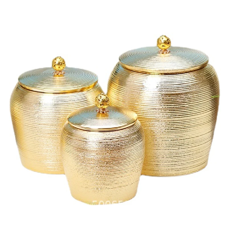 Luxury Gold Ceramic Storage Jar Porcelain Sealed Box Large Capacity Food Container Coffee Tea Caddy Ornaments Crafts Gift tins