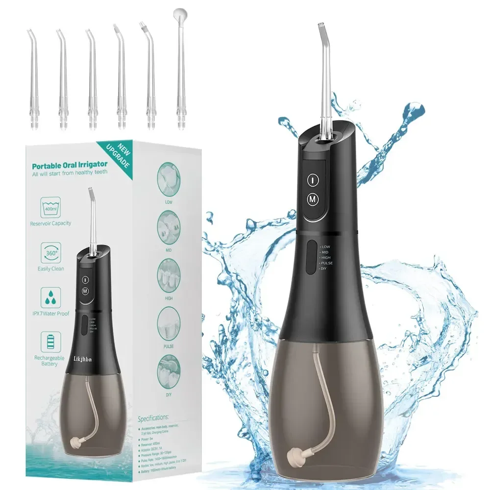 Oral Irrigator Portable Water Flosser Rechargeable 5 Modes IPX7 400ML Dental Water Jet for Cleaning Teeth