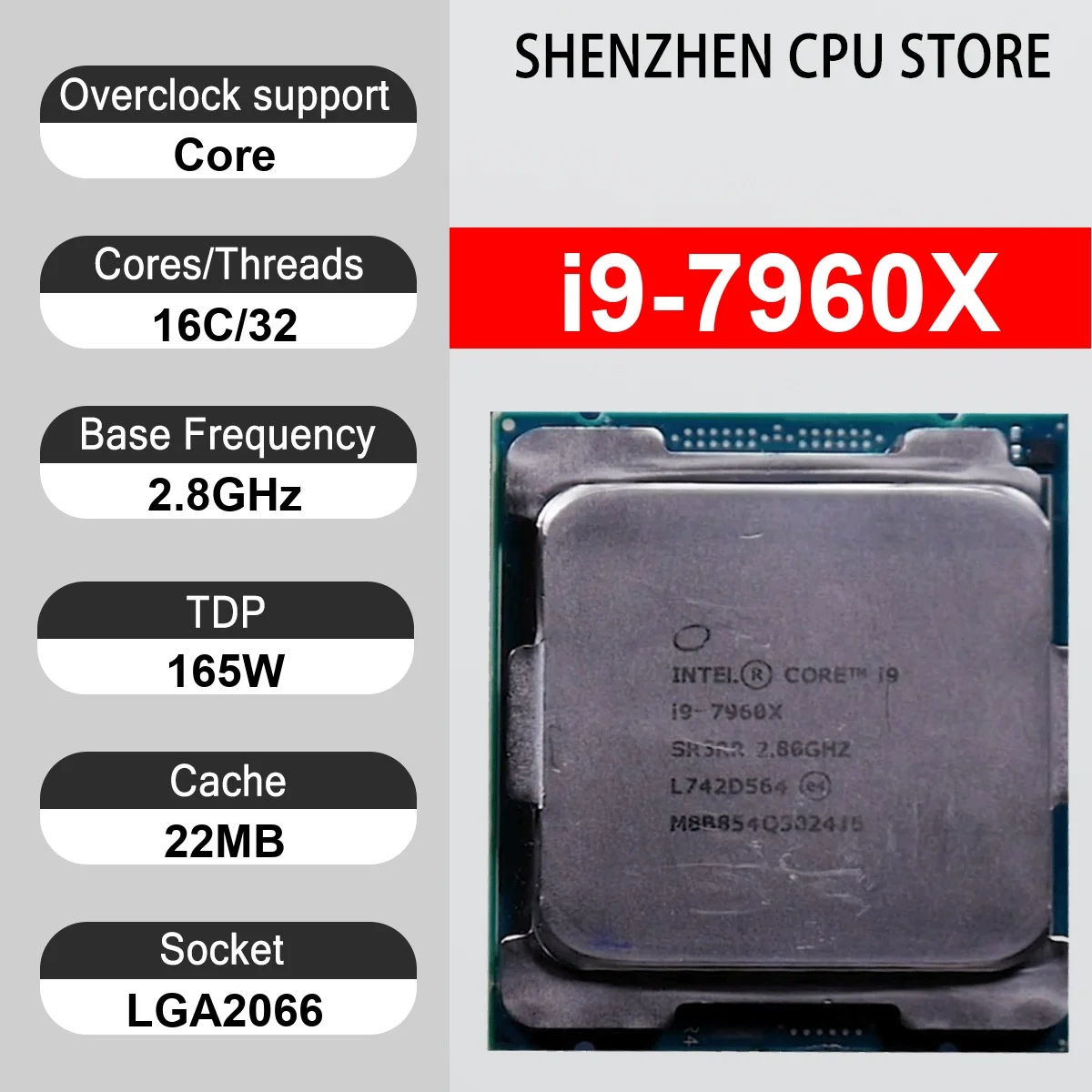 Intel Core i9-7960X 16 Core 32 Thread 2.8GHz 165W 22MB Cache 14nm Skylake-X DDR4-2666 MHz SR3L7 LGA 2066