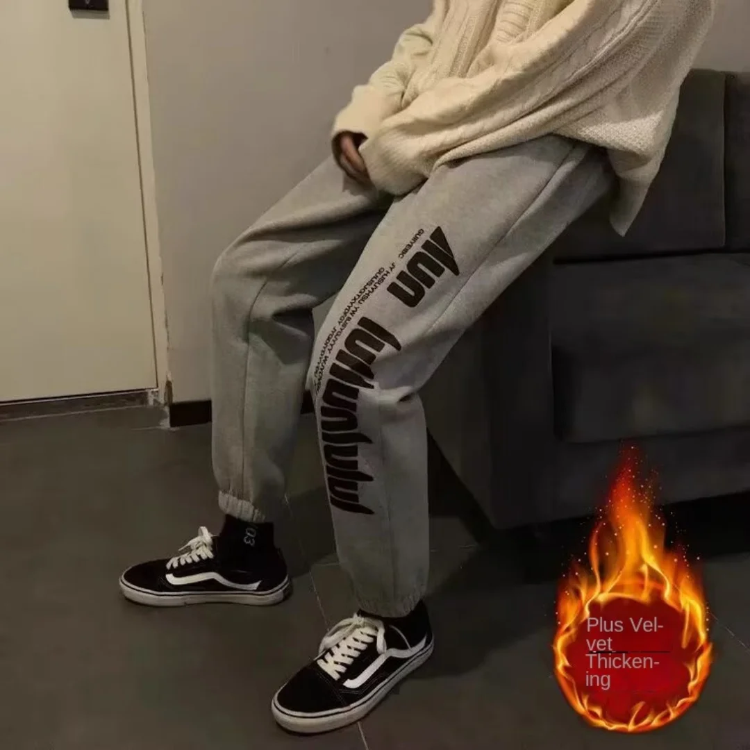 

New letter color blocked sweatpants for men in winter with fleece and ankle binding, loose and casual pantse