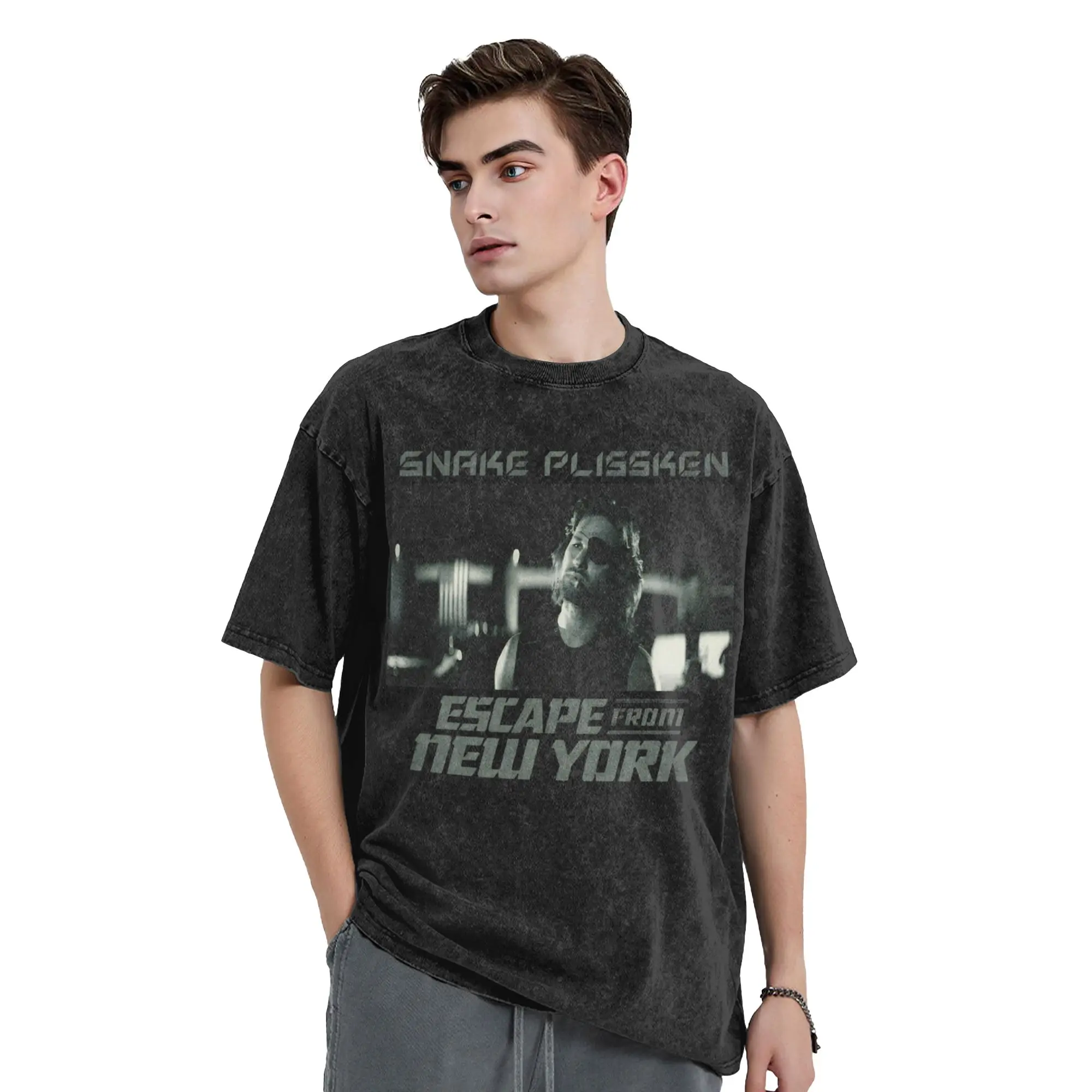 Escape From New York Snake Plissken  Washed T Shirt Streetwear Hip Hop Cool T-Shirts  Tees Tops Men Women Cotton Harajuku