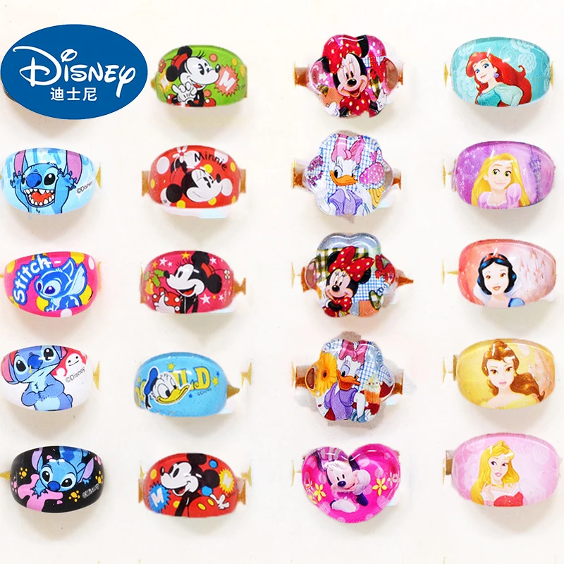 10pcs Disney Anime Stitch Mickey Mouse Rings Kawaii Frozen Princess Acrylic Ring Cartoon Children Jewelry Accessories Gifts