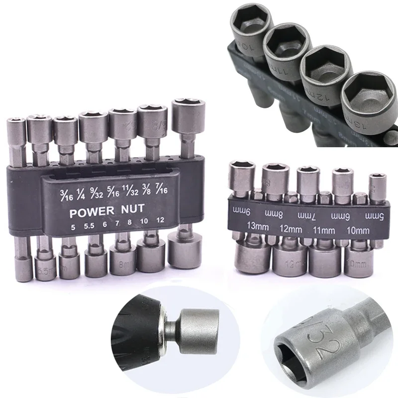 

9 PCS Socket Set Drill Bit Adapter Pneumatic Non-Magnetic Screwdriver Bits 14 PCS Metric Electric Screwdriver Handle Tools