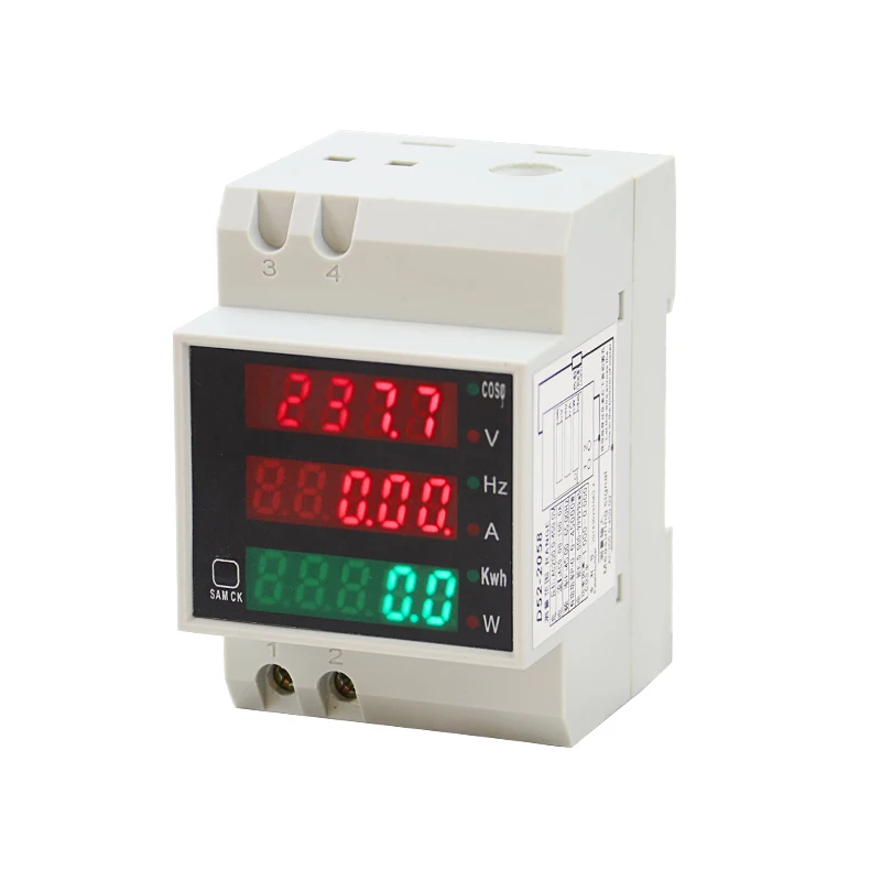 D52-2058 Din Rail Volt Current Meter Power Consumption Meter AC200-450V Multi-Function Digital kwh Frequency Meter 0-100A