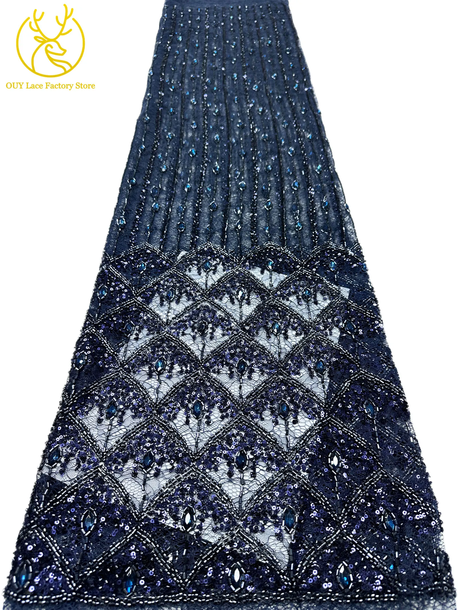 Hochwertiger Österreichischer Diamant-Stein-Spitzenstoff 2026 Afrikanischer Perlen-Pailletten-Spitzenstoff Nigerianische Spitze für Brautkleider und Hochzeitskleider – Detail 23