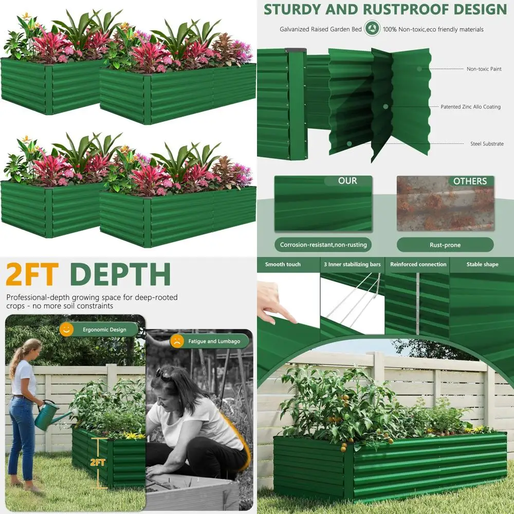 

Large Outdoor Metal Raised Garden Beds, 4pcs Galvanized Planter Boxes for Gardening, 6x3x2ft Durable Gardening Solutions