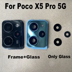 New For Xiaomi Poco X5 PRO Back Camera Glass Rear Camera Lens With Frame Glue Sticker Adhesive Replacement 5G