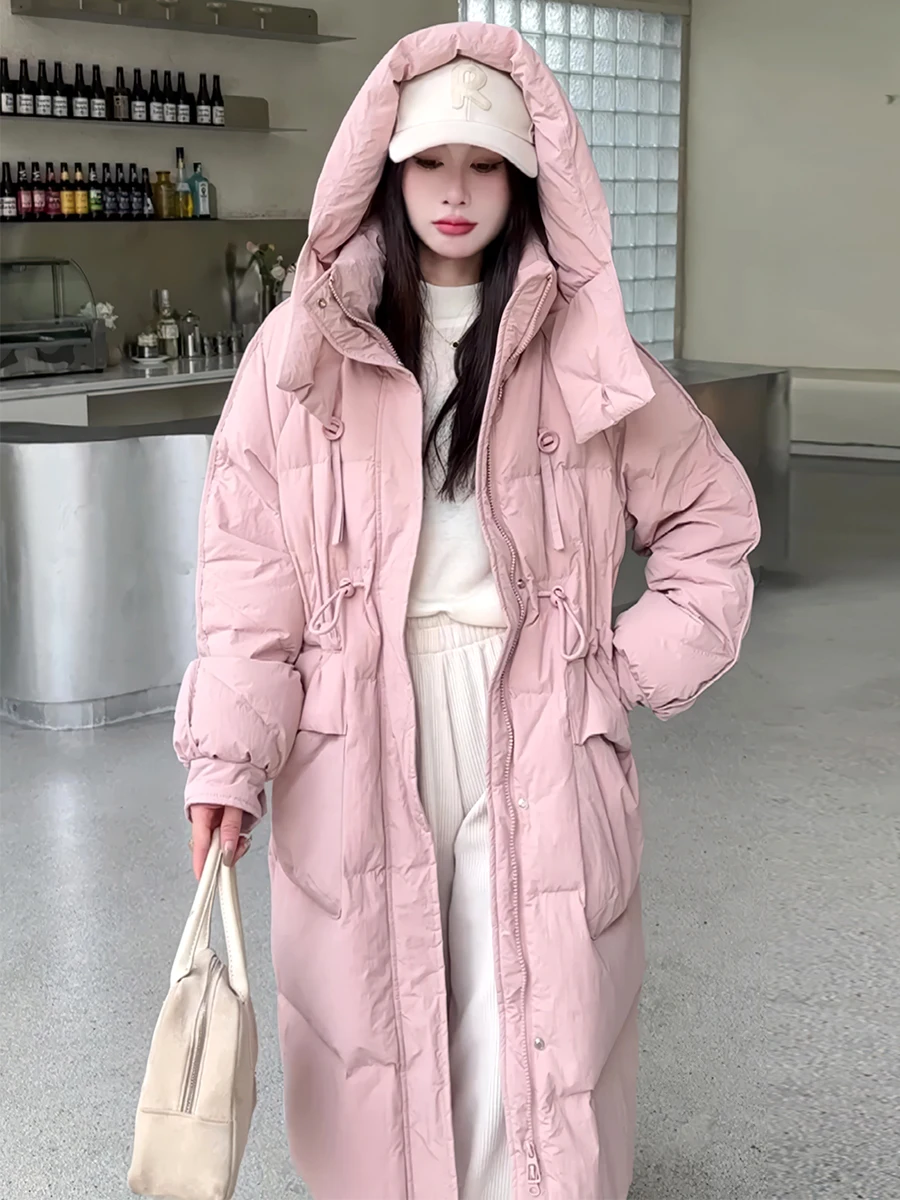 Cappotto invernale da donna in piumino bianco con piumino Jaet lungo con cappuccio Pane Sle Faionable Commute Sle