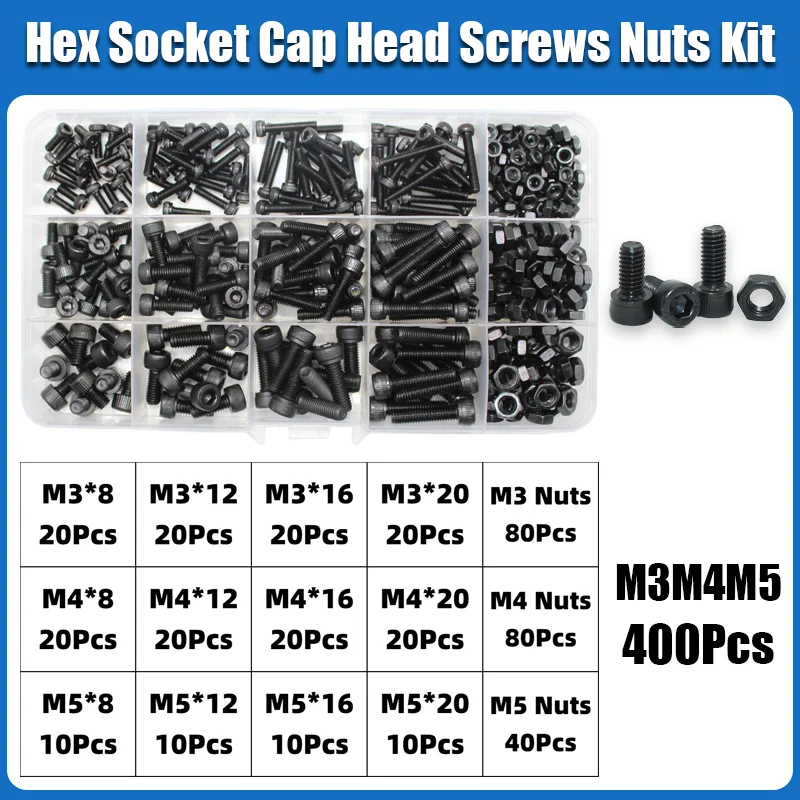 M2 M2,5 M3 M4 M5 M6 Innensechskant-Set Inbusschraube DIN912 Schwarz 12,9 Kohlenstoffstahl Schrauben Muttern Bolzen Unterlegscheibe Sortiment – Detail 10