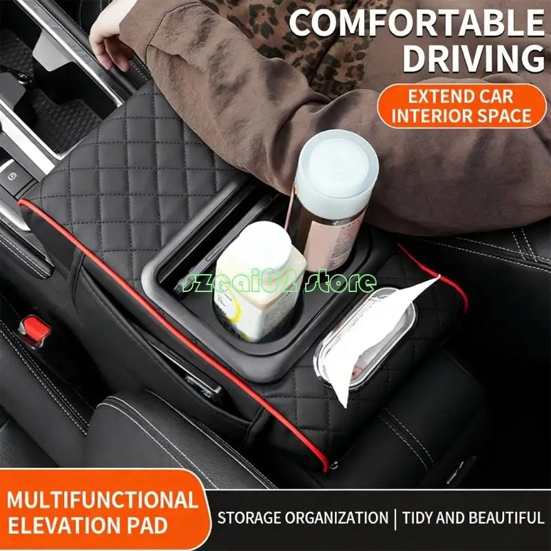 400B Ergonomic Support Leather Car Console Pad Height Adjustment Waterproof for Long Drive Comfort No Tool Required Setups