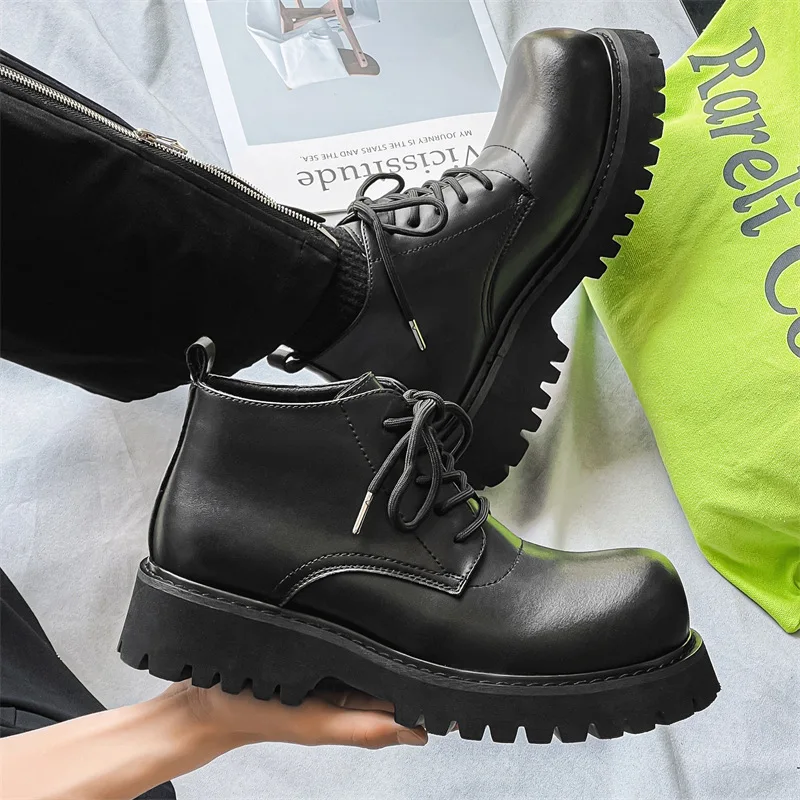 

Мужские повседневные ботинки на платформе, обувь из натуральной кожи, вечернее платье для выпускного вечера, ковбойские ботильоны с большой головкой, весна-осень, короткие botas masculinas