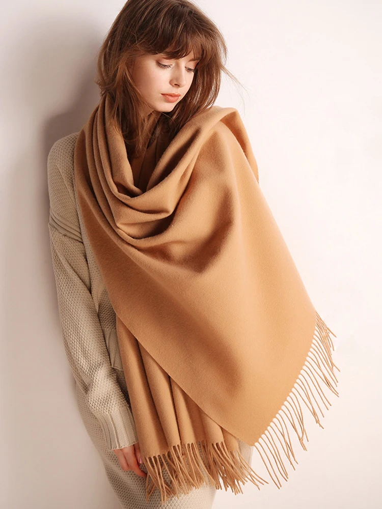 

100% Wool Scarf Women Thickened Winter Scar Cashmere Shawl Fashion Women's Cashmere Scarf Oversized Warm Warp 300g