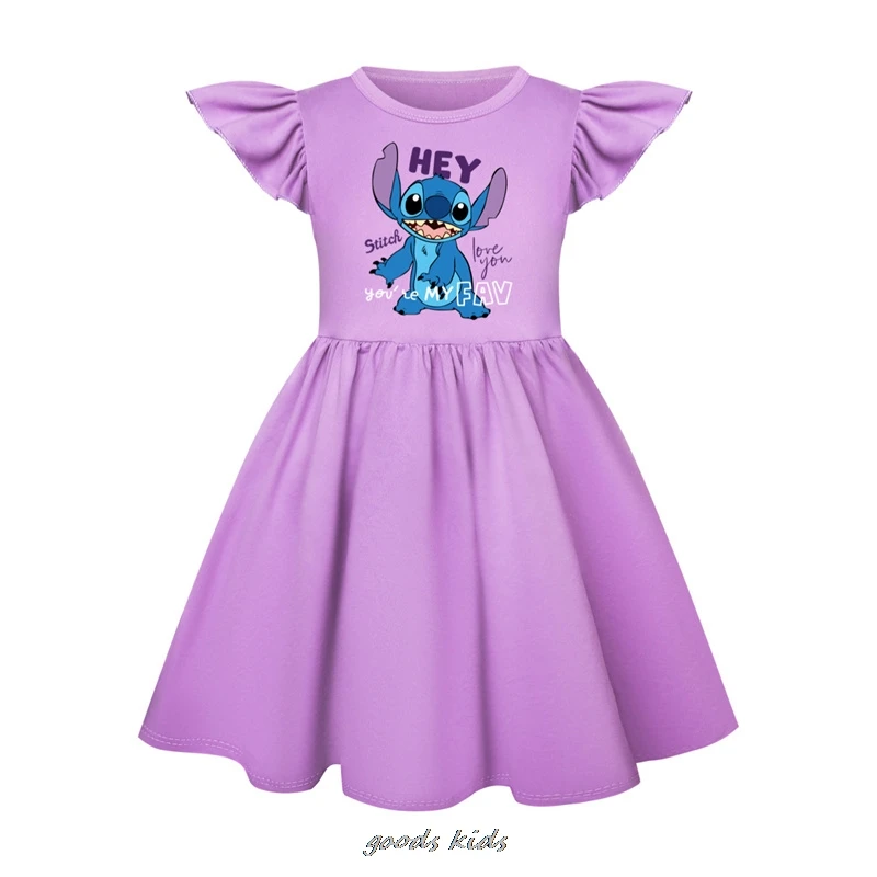 Vestidos de dibujos animados de Lilo y Stitch para niñas, ropa para niños, disfraz de Cosplay, vestido informal con manga de mosca, bolsa pequeña