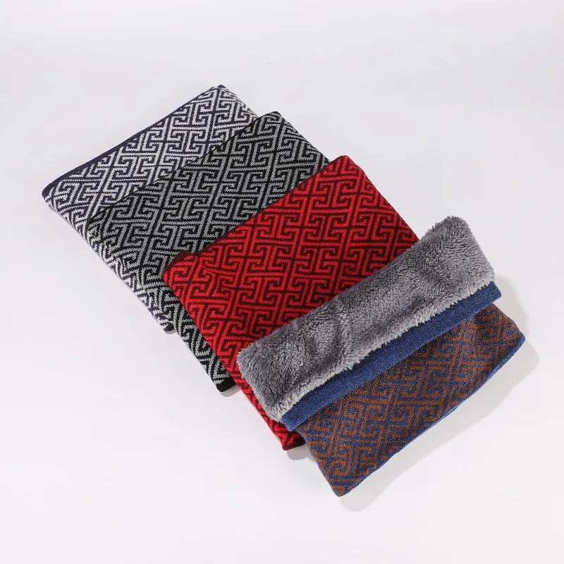 Winter Velvet Thickened Warm Scarf Riding Windproof Neck Cover Down Jacket Neck Guard Fake Collar Plaid Neck Warmer Men Women