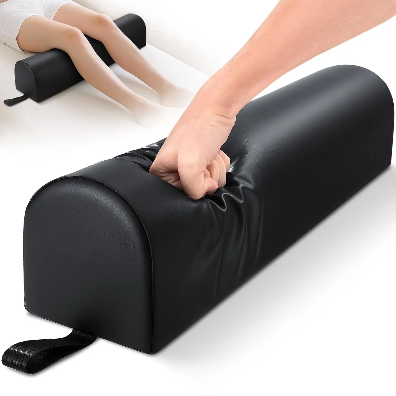 

3/4 Round Massage Table Bolster Pillow with Strap Handle, 26x6x6 in PU Leather Massage Bolster for Under Legs,Cozy Positioning