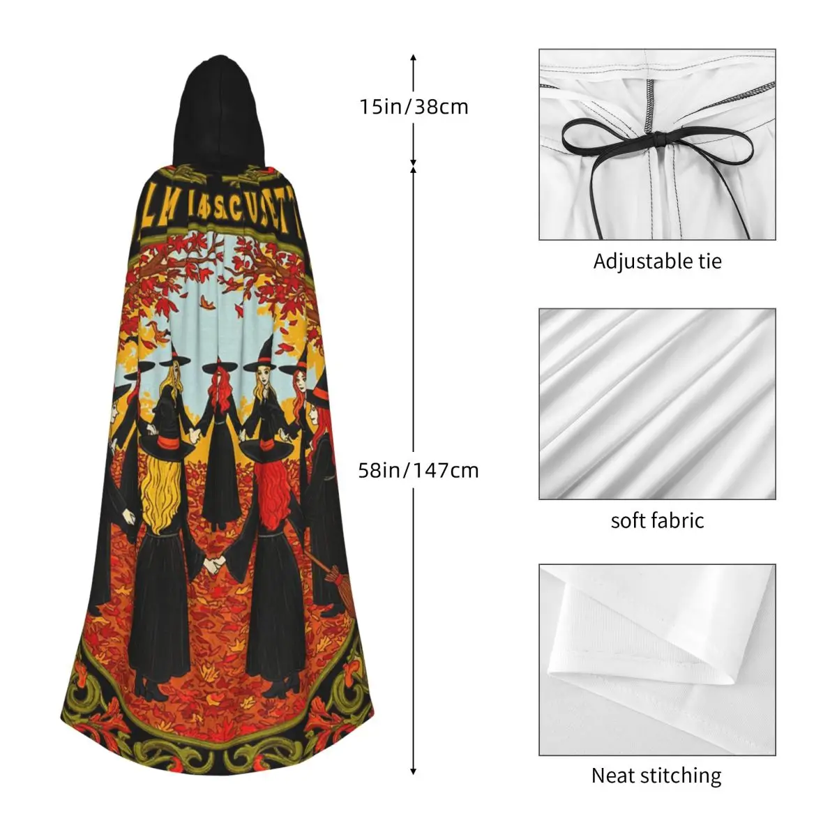 سالم ماساتشوستس الساحرة عباءة طويلة مقنعين الساحرة القرون الوسطى زي تأثيري كيب هالوين معطف الكبار للجنسين
