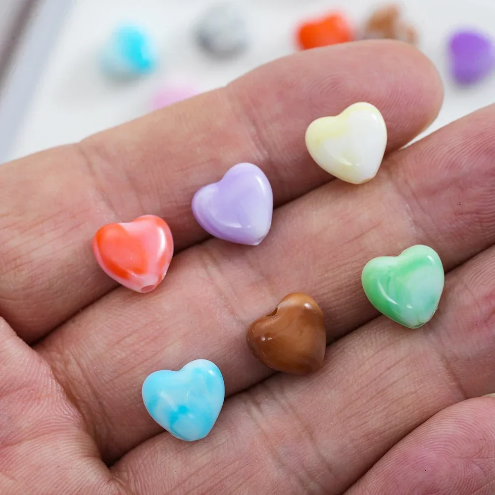 50pcs Heart Shape Acrylic Loose Spacer Beads for DIY Bracelet Necklace Jewelry Making Accessories Supplies Wholesale